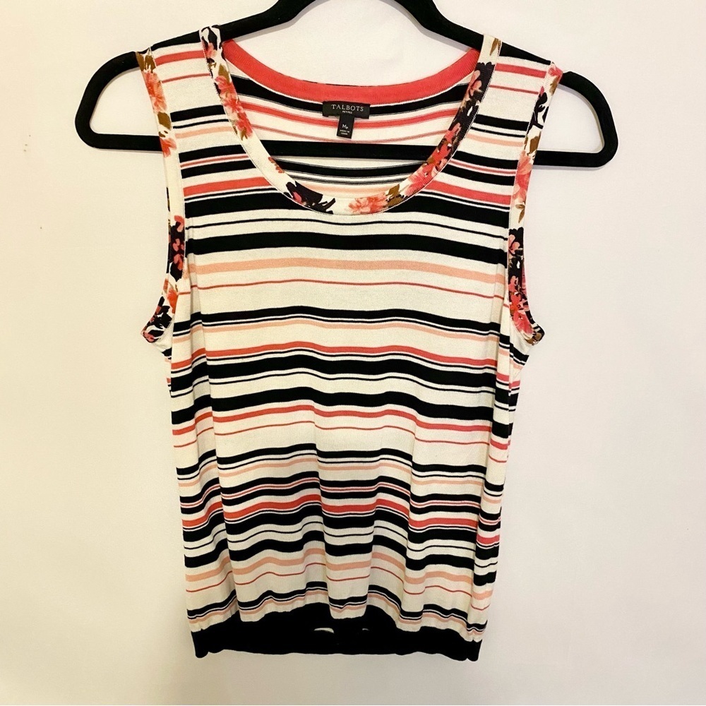 Talbots Shell Top Sleeveless Floral Stripe Cotton Blend MP Career Office Preppy